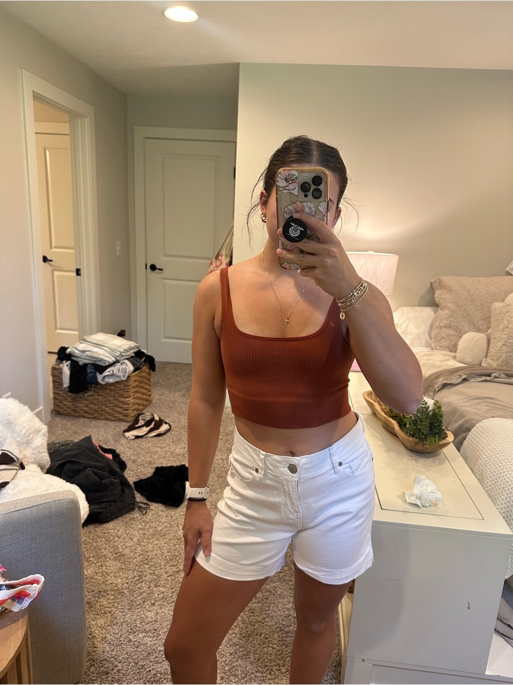 white midi shorts